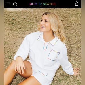 *SOLD* New Queen of Sparkles rainbow trim polo sweatshirt